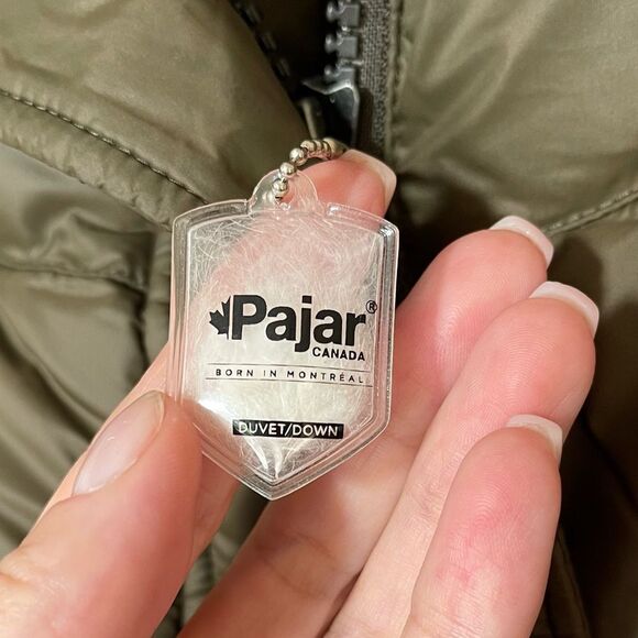 PAJAR CANADA Goose Down Puffer Coat with Fox Fur Hood Military Green Medium NWT - Picture 11 of 16